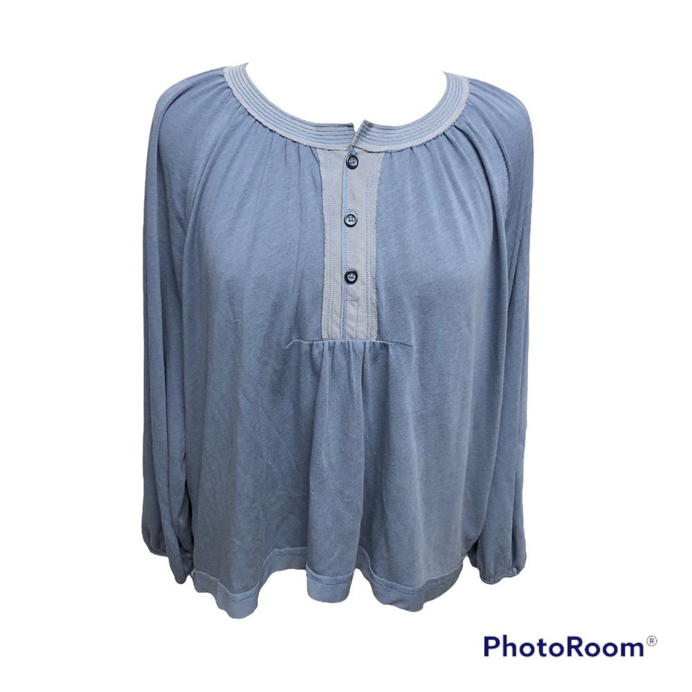 FREE PEOPLE ACADIA HENLEY LONG SLEEVE PEASANT SHIRT BLUE SIZE EXTRA SMALL GUC